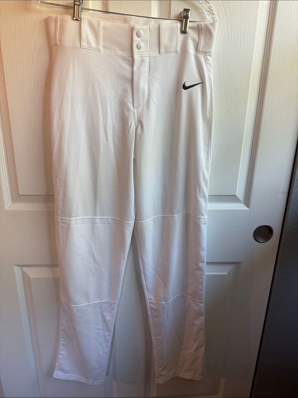 Nike Men’s Small White Baseball Pants with Black Swoosh - New